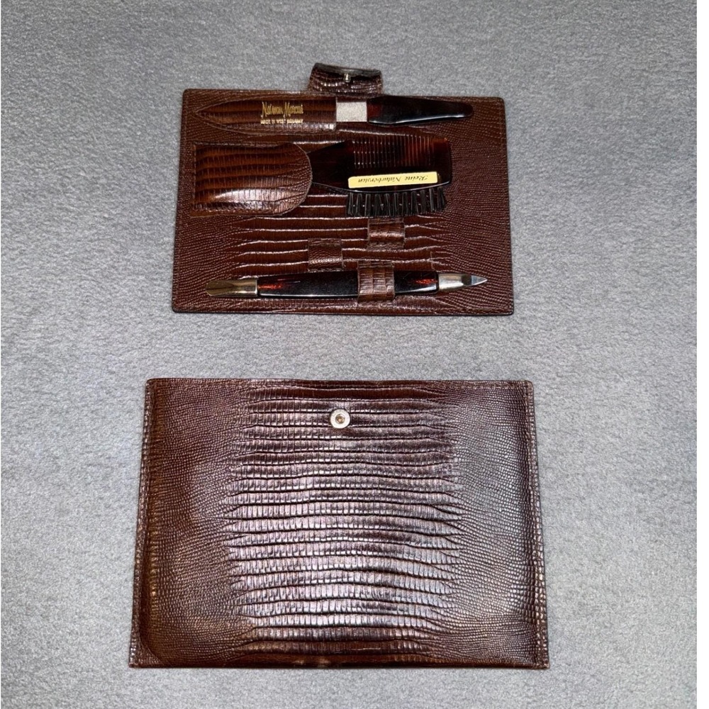Rare Neiman Marcus West‎ Germany Travel Kit Embossed Leather Case & Accessories - Picture 5 of 7